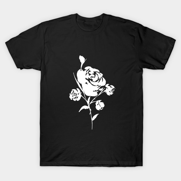 White Rose on Black T-Shirt by ZeichenbloQ